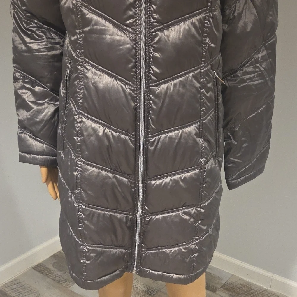 Calvin Klein Shiny Silver Puffer Coat